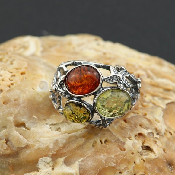 Sterling silver ring with natural Baltic amber, gemstone ring, genuine amber - Picture 9 of 16
